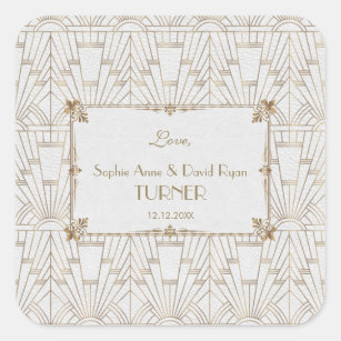 Royal Fleur-de-Lis Art Deco Gold White 20s Wedding Square Sticker