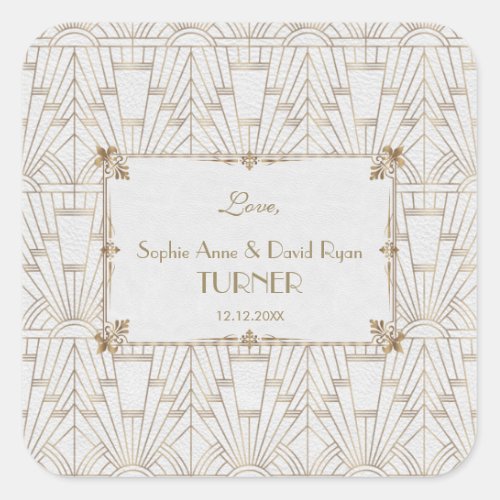 Royal Fleur_de_Lis Art Deco Gold White 20s Wedding Square Sticker