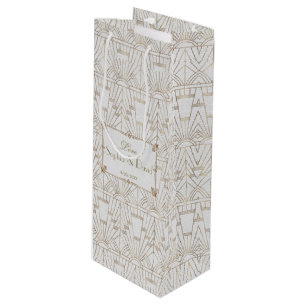 Royal Fleur-de-Lis Art Deco Gold White 20s Wedding Wine Gift Bag