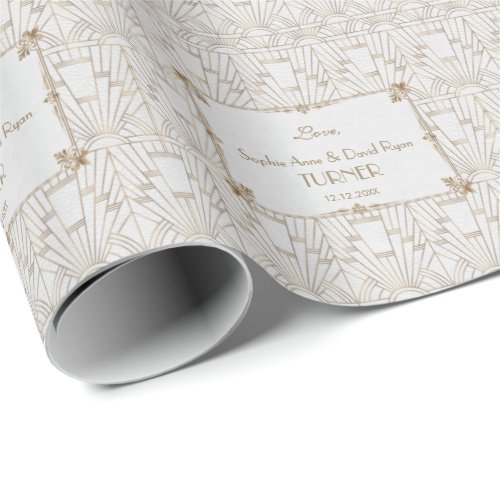 Royal Fleur_de_Lis Art Deco Gold White 20s Wedding Wrapping Paper