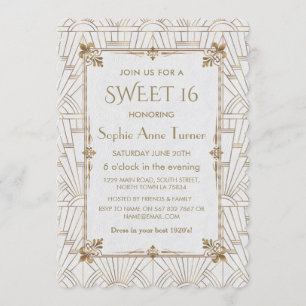 Royal Fleur-de-Lis Art Deco Gold White SWEET 16 Invitation