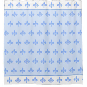 Royal fleur de lis, lily flowers on light blue shower curtain