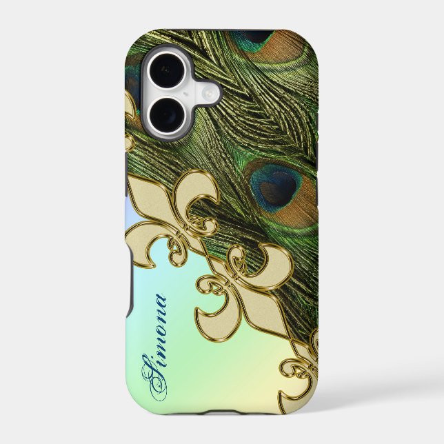 Royal Fleur-de-lis Peacock iPhone 7 Plus Monogram Case (Back)