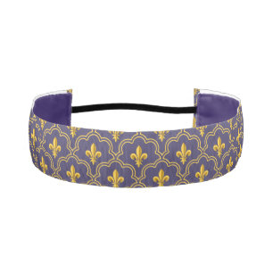 Royal Fleur-de-Lis Purple and Gold Pattern Athletic Headband