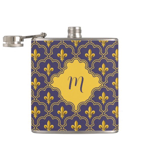 Royal Fleur-de-Lis Purple and Gold Pattern Flask