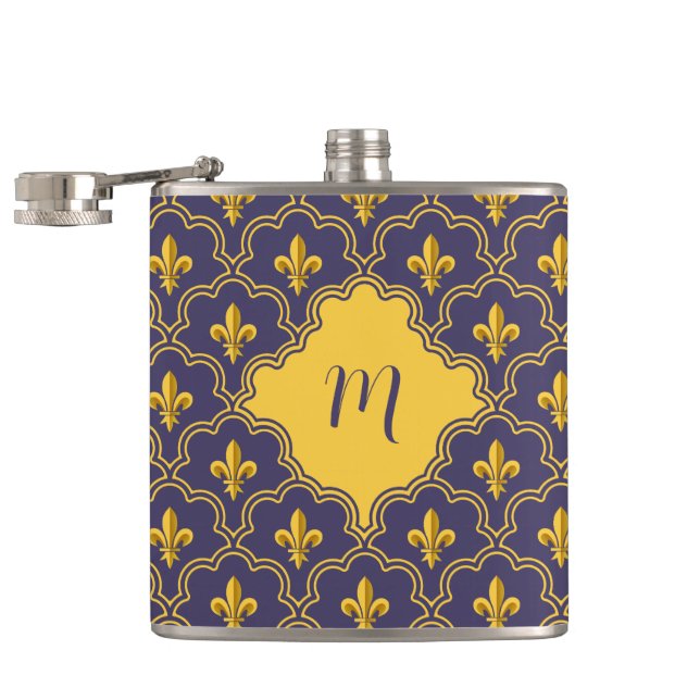 Royal Fleur-de-Lis Purple and Gold Pattern Flask (Opened)
