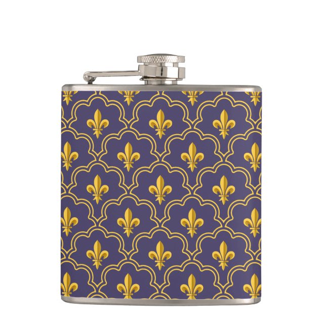 Royal Fleur-de-Lis Purple and Gold Pattern Flask (Front)