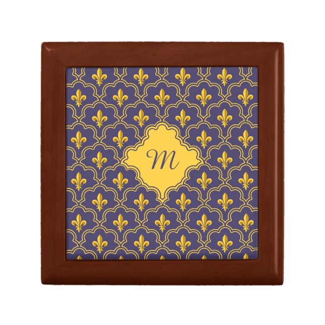 Royal Fleur-de-Lis Purple and Gold Pattern Gift Box (Front)