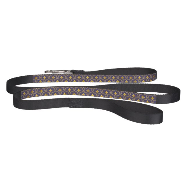 Royal Fleur-de-Lis Purple and Gold Pattern Pet Leash (Full)