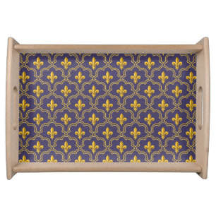 Royal Fleur-de-Lis Purple and Gold Pattern Serving Tray