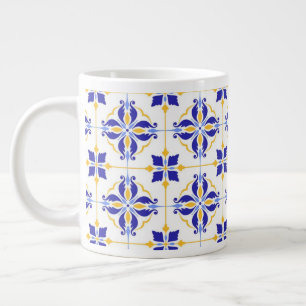 Royal Fleur Elegant Blue and Gold Botanical Mosaic Giant Coffee Mug