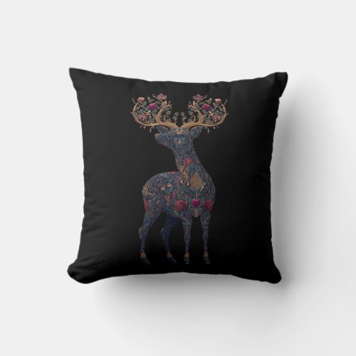 Royal floral cosmic Deer Throw Pillow