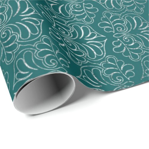 Royal Floral Vintage Deep Teal Silver Vip Wrapping Paper