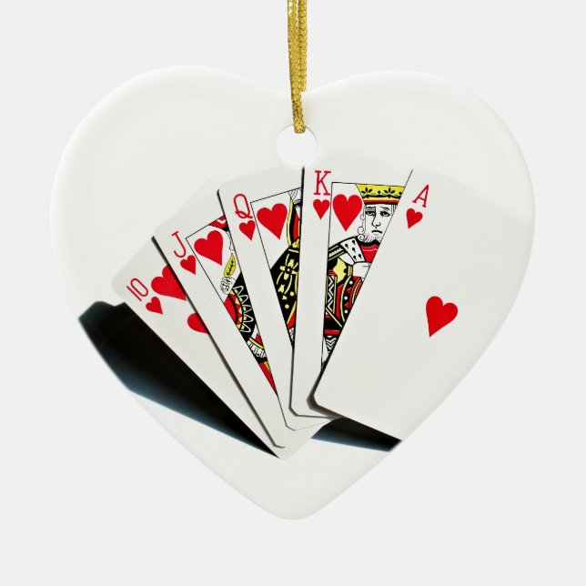 Royal Flush Hearts Ceramic Ornament (Front)