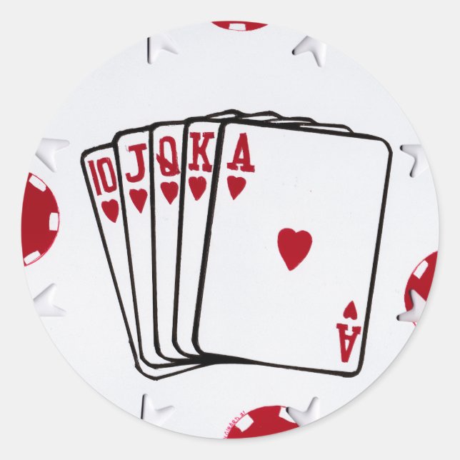 Royal Flush in Hearts  Classic Round Sticker (Front)