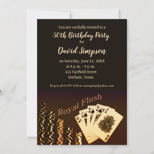 Royal Flush Poker Theme Birthday Party Invitations