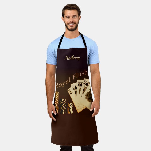 Royal Flush Poker Themed Personalized Apron (Worn)