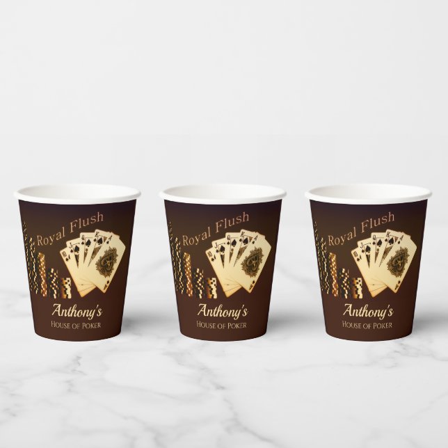 Royal Flush Poker Themed Personalized Paper Cups (Multi)