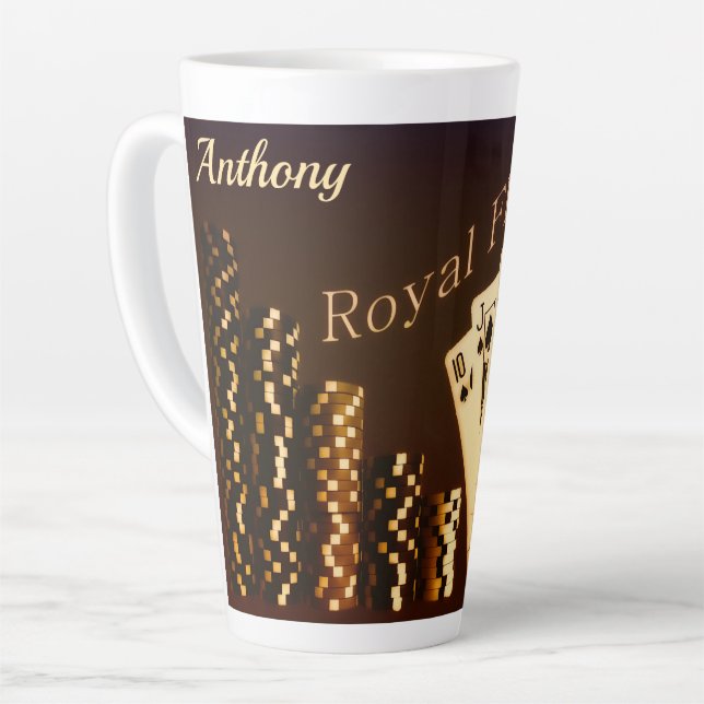 Royal Flush Poker Themed Personalized Tall Mug (Left Angle)