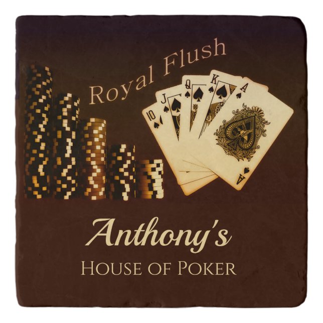 Royal Flush Poker Themed Personalized Trivet (Front)