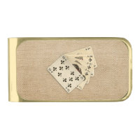 Royal Flush Spades on Burlap Background