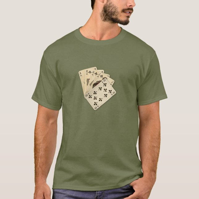 Royal Flush Spades on Burlap Background T-Shirt (Front)