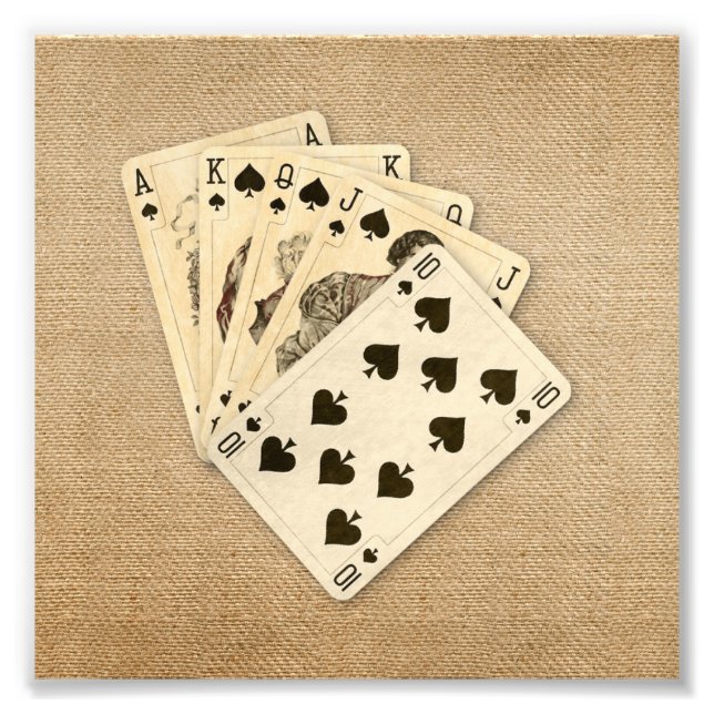 Royal Flush Spades Vintage on Burlap Photo Print (Front)