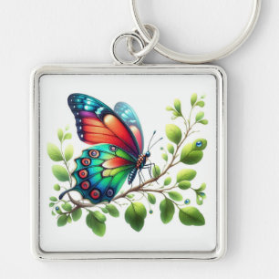 "Royal Flutter: Red and Blue Butterfly Keychain" Keychain
