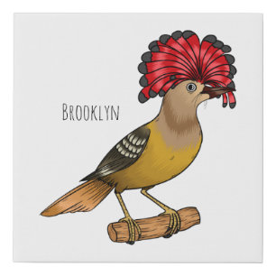 Royal flycatcher bird cartoon illustration faux canvas print