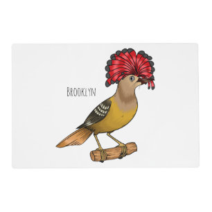 Royal flycatcher bird cartoon illustration placemat