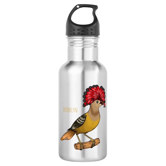Royal flycatcher bird cartoon illustration stainless steel water bottle (Front)