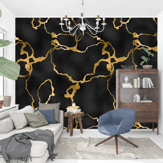 Royal French Sparkle black and golden Marable  Wallpaper (Royal French Sparkle black and golden Marable Wallpaper)