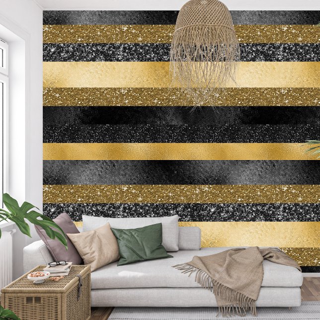 Royal French Sparkle black and golden stripes Wallpaper (Royal French Sparkle black and golden stripes Wallpaper)