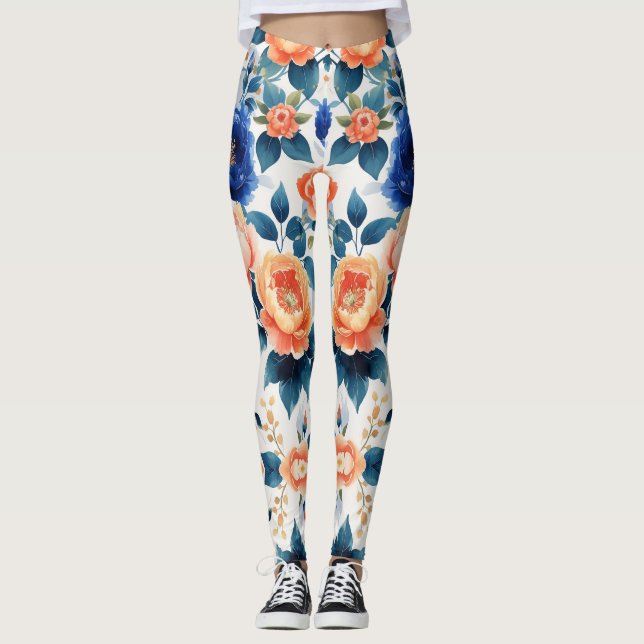 Royal Garden Glow Floral Design Leggings (Front)