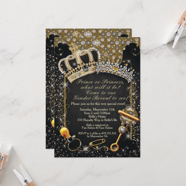 Royal Gender Reveal Shower Prince or Princess Invitation (Front/Back In Situ)