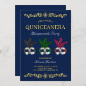 Royal Gold 15th Birthday Masquerade Quinceanera Invitation (Front/Back)
