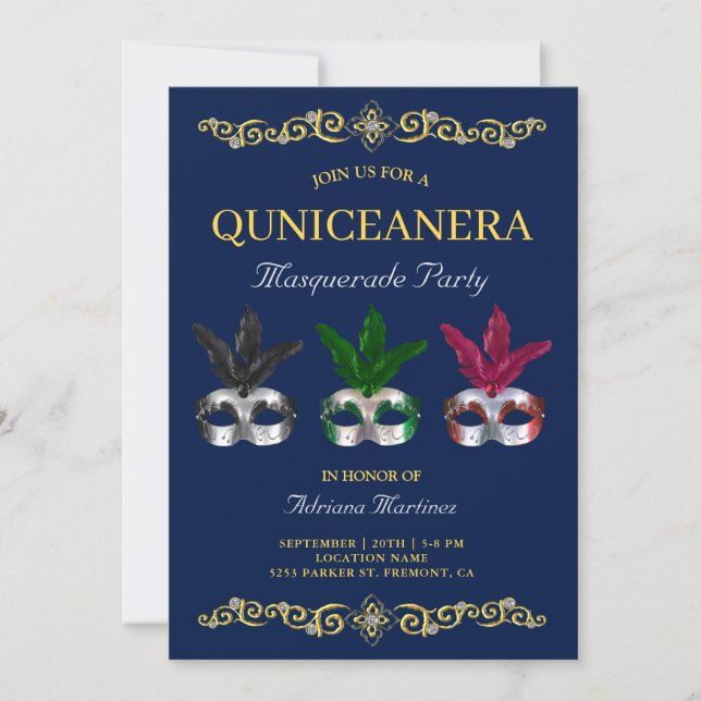 Royal Gold 15th Birthday Masquerade Quinceanera Invitation (Front)
