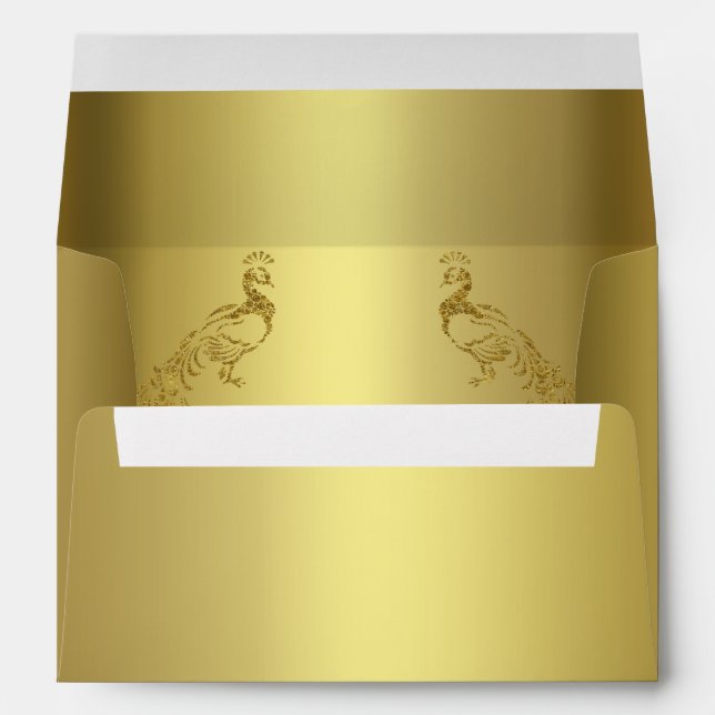 Royal Gold Abstract Peacock Custom Return Address Envelope (Back (Bottom))
