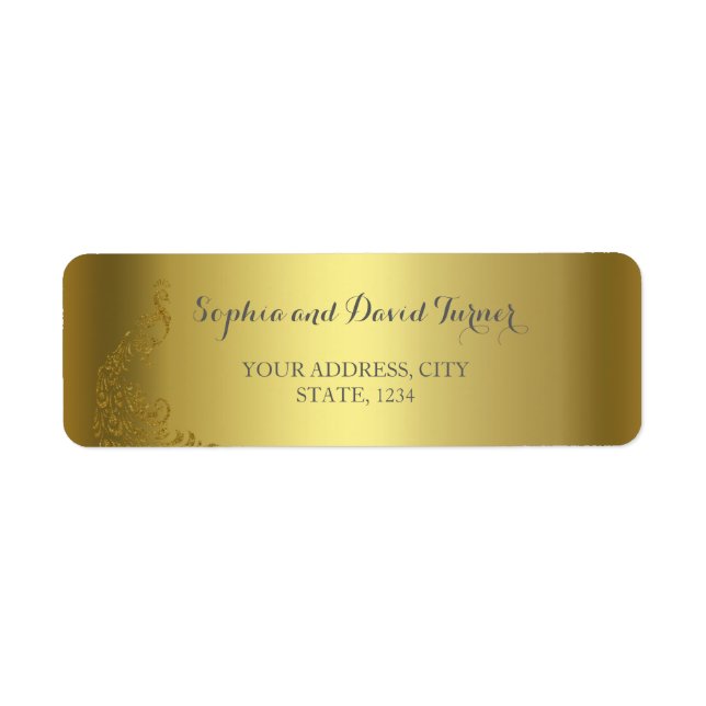 Royal Gold Abstract Peacock Wedding Address Label (Front)