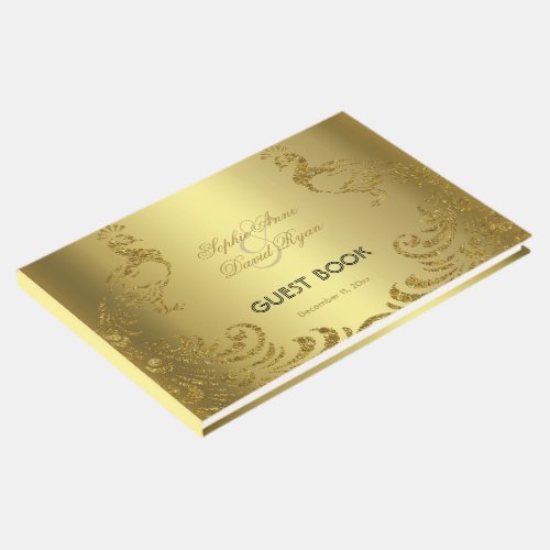Royal Gold Abstract Peacock Wedding Guest Book