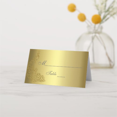 Royal Gold Abstract Peacock Wedding Place Card