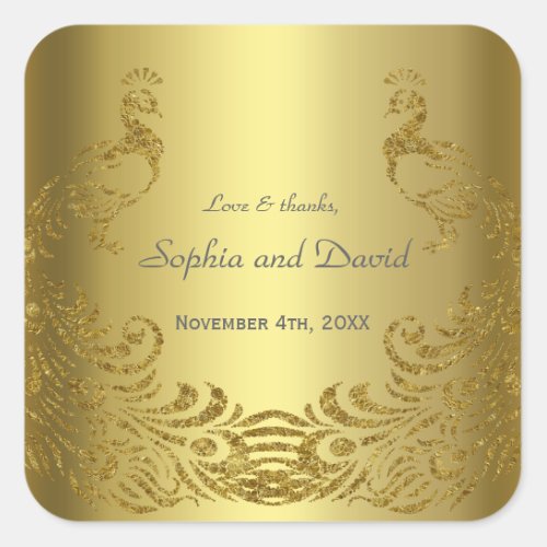 Royal Gold Abstract Peacock Wedding Square Sticker