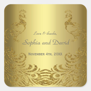 Royal Gold Abstract Peacock Wedding Square Sticker