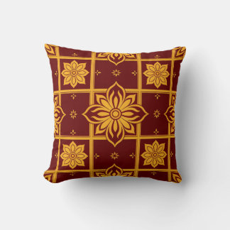 Royal Gold and Maroon Damask Floral Pattern Throw Pillow