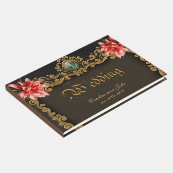 Royal Gold And Red Floral Design Guest Book by stylishdesign1 at Zazzle