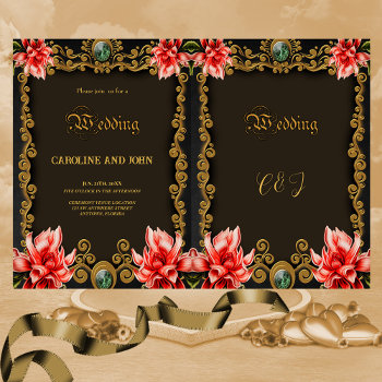 Royal Gold And Red Floral Design Invitation by stylishdesign1 at Zazzle