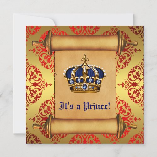Royal Gold and Red Prince Baby Shower Invitation