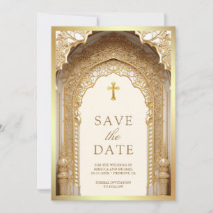 Royal Gold Arch Religious Christian Cream Wedding Save The Date