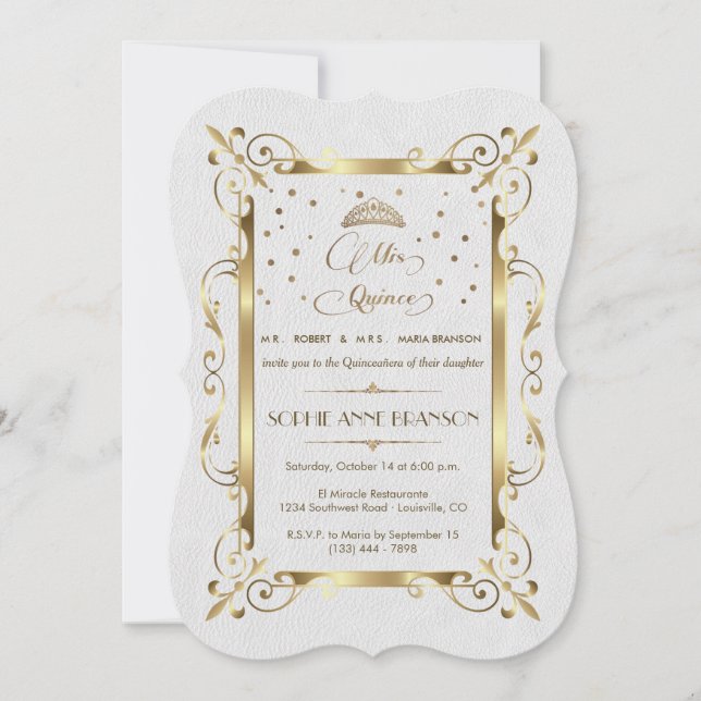 Royal Gold Art Deco Mis Quince Script Quinceañera Invitation (Front)