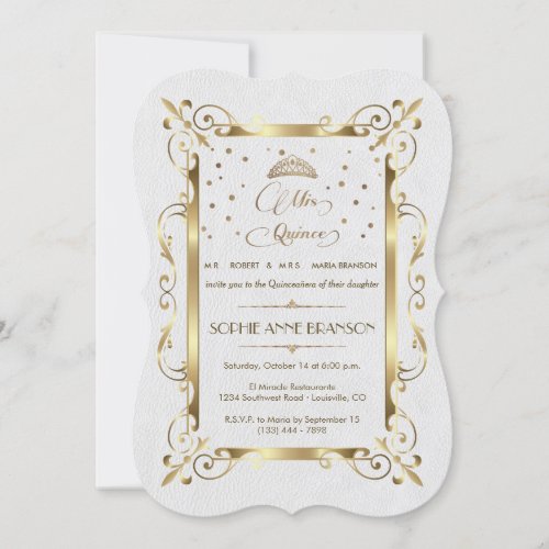 Royal Gold Art Deco Mis Quince Script Quinceaera Invitation